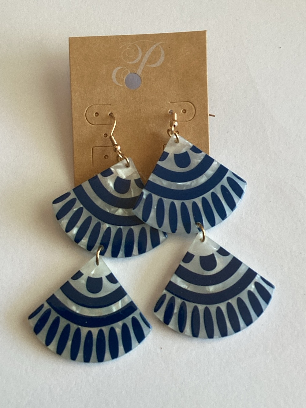 Plunder Navy Blue and Cream Fan‎ Drop Earrings